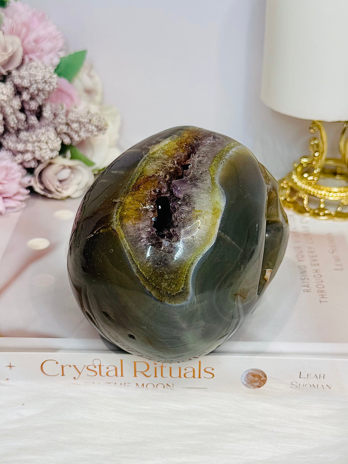 Large Druzy Amethyst X Agate Carved Skull 13cm 1.09KG