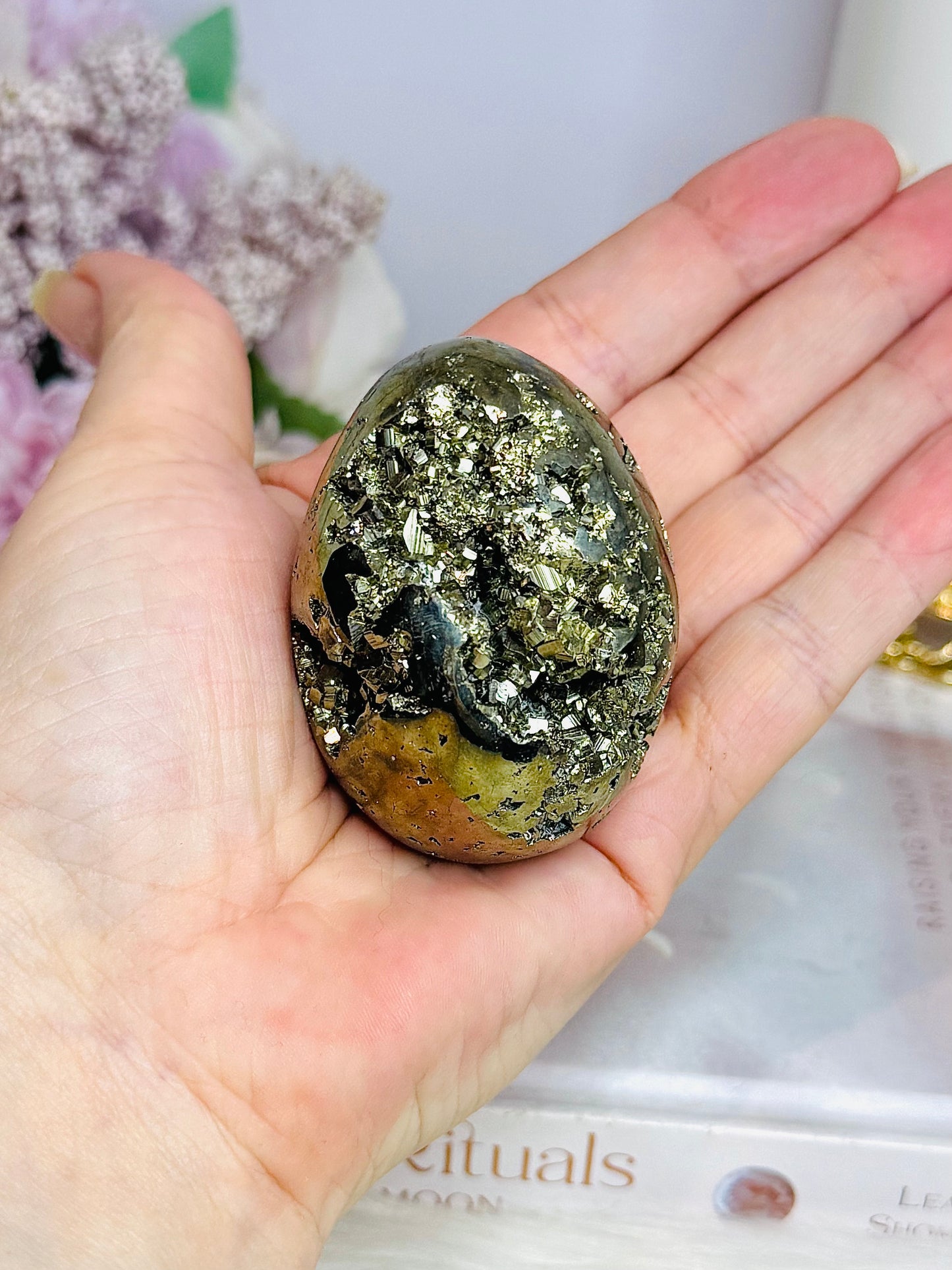 Natural Pyrite Druzy Egg on Stand 6cm 210g