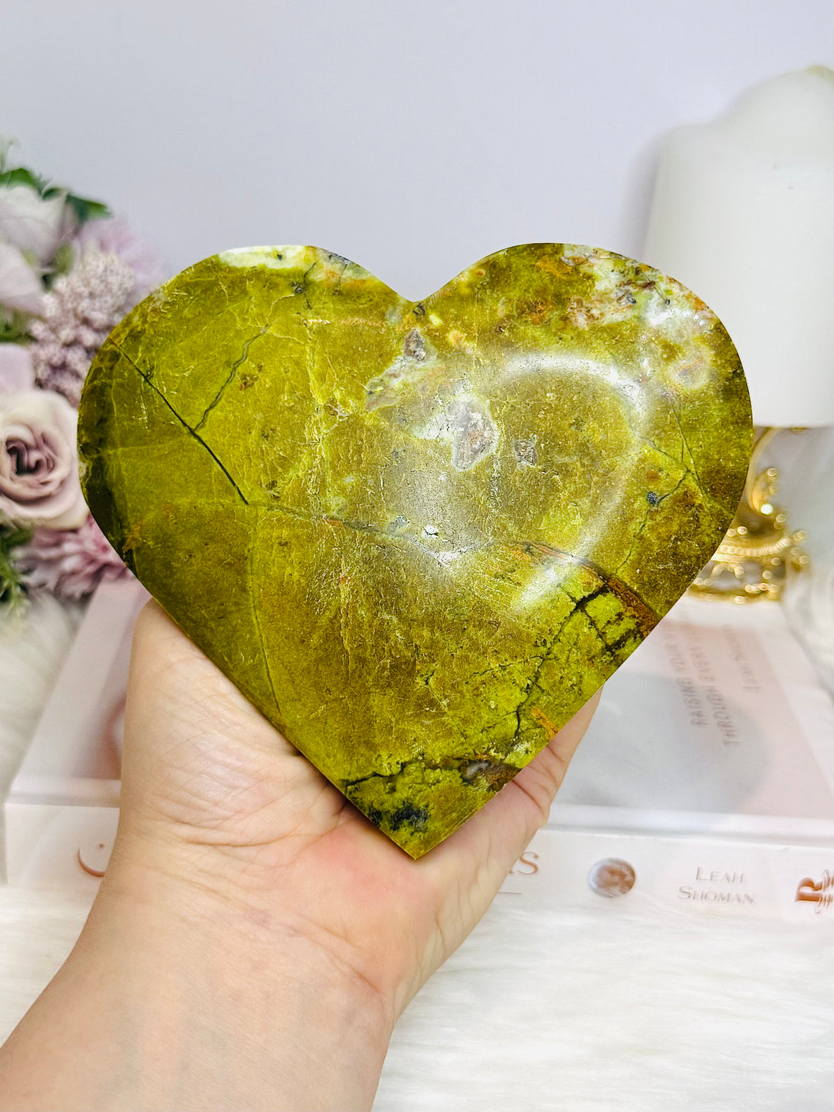 Large Green Opal Heart on Stand 13cm