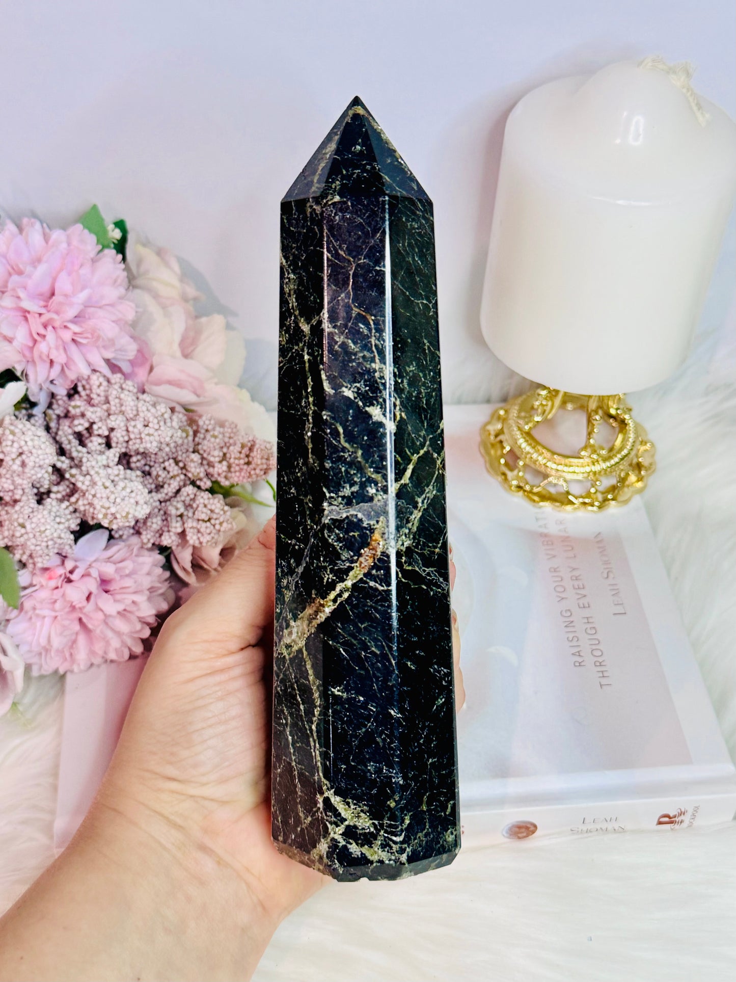 Exceptionally Stunning High Grade Large Chunky Natural Black Tourmaline with Gold Mica Tower | Generator 822grams