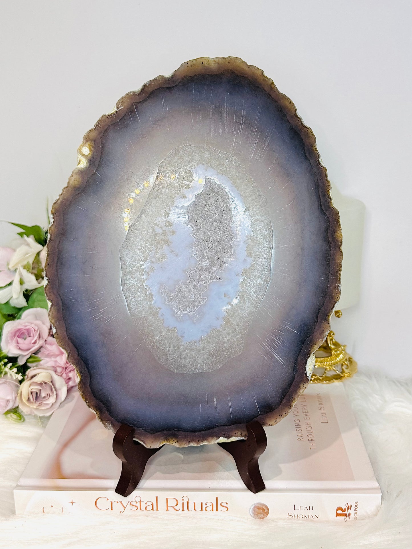 Large Druzy Agate Polished Slab on Stand 25cm 1.26KG