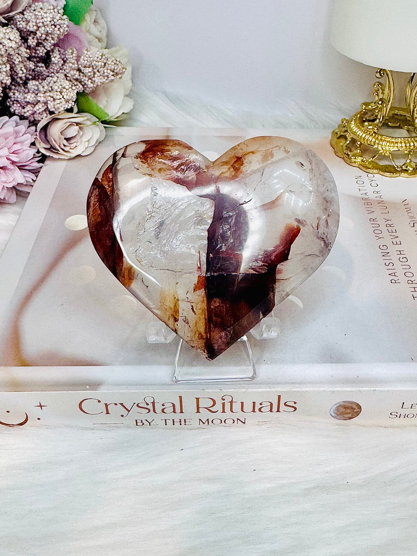 High Grade Fire Quartz Heart On Stand