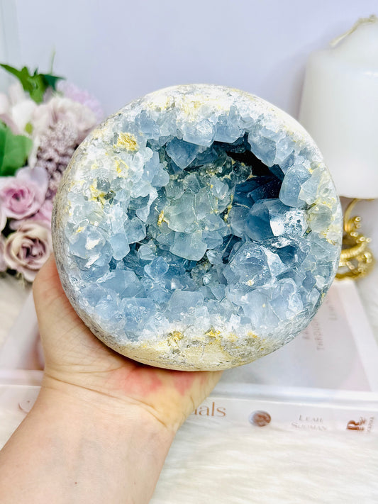 Huge Natural Blue Celestite Cluster Sphere on Stand 12cm 1.9KG