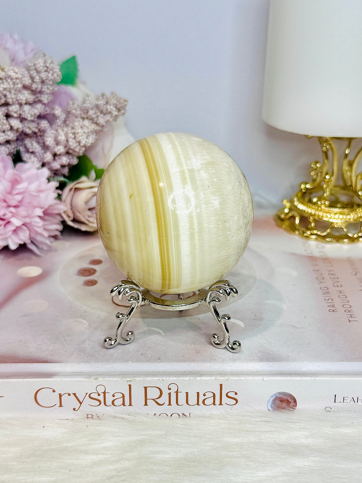 Striped Calcite Sphere on Stand 365g