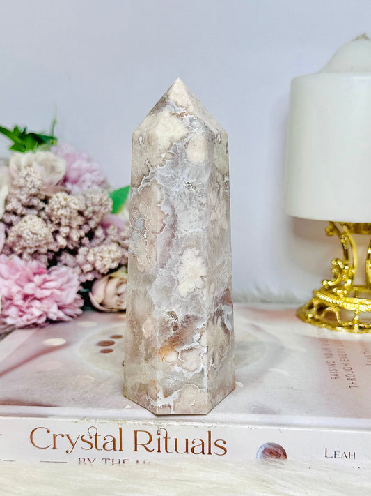 High Grade Flower Agate Druzy Tower 13cm