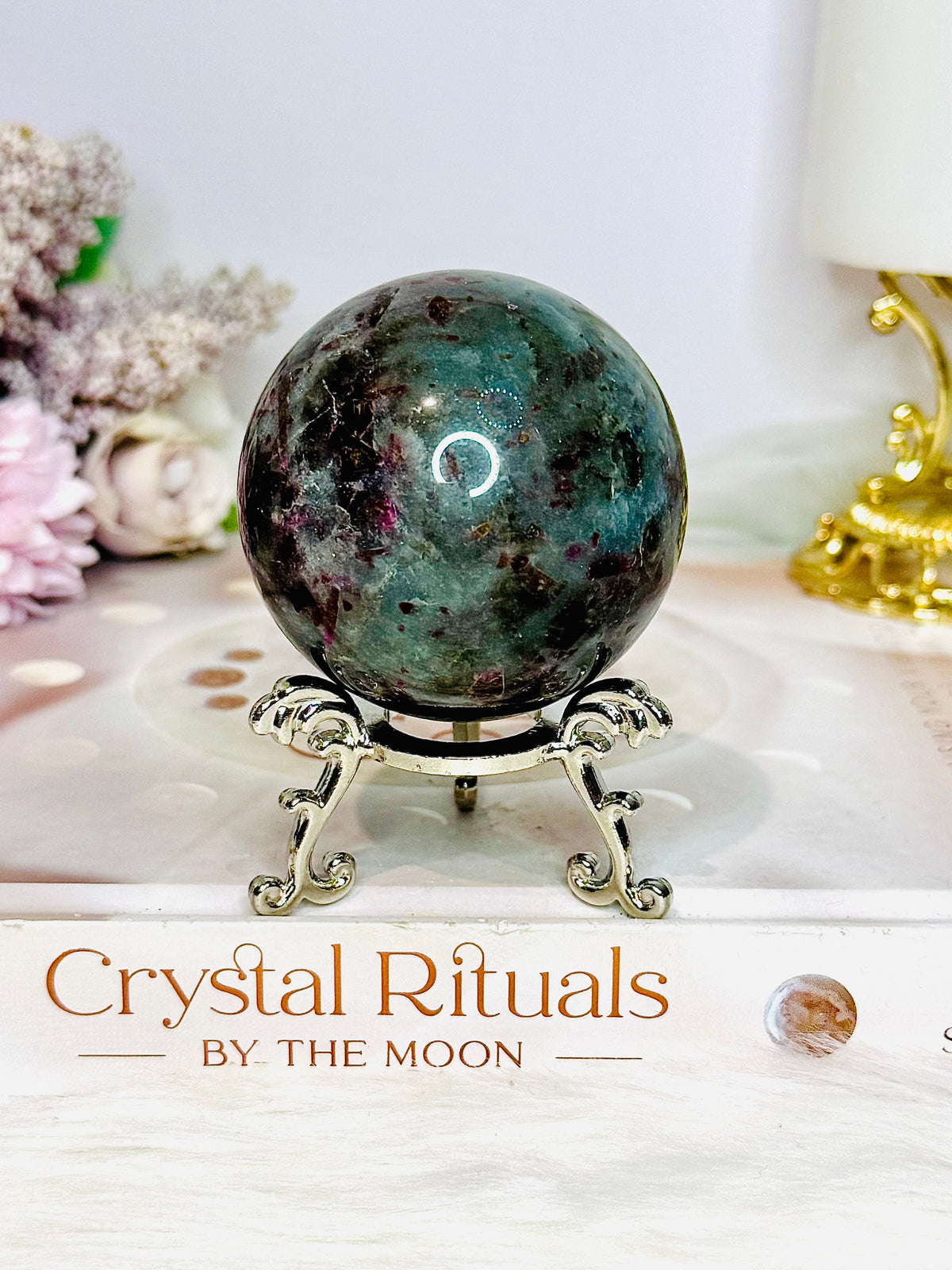 Rare Aquamarine & Pink Tourmaline Sphere on Stand 234g