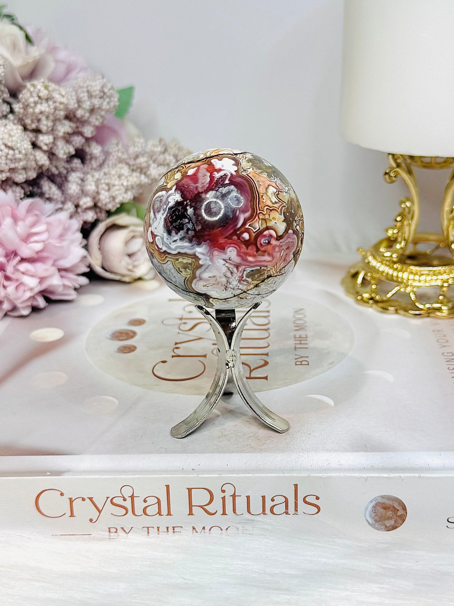 Mexican Lace Agate Sphere on Stand 118g