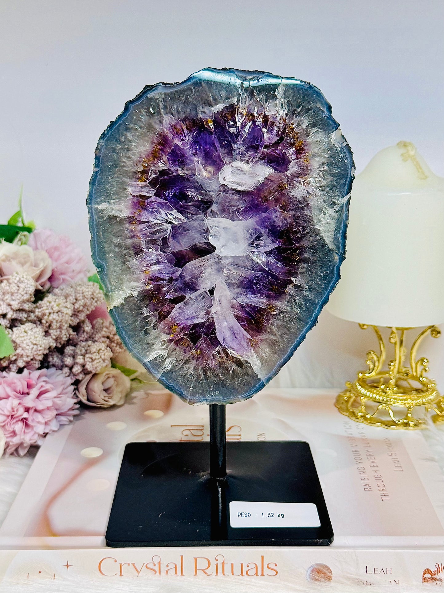 Large High Grade Amethyst Geode with Goethite Inclusions on Stand 1.6KG 20cm