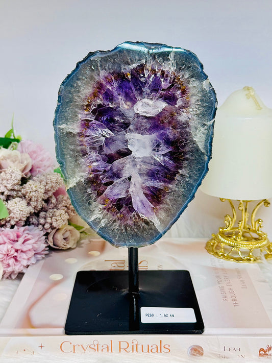 Large High Grade Amethyst Geode with Goethite Inclusions on Stand 1.6KG 20cm