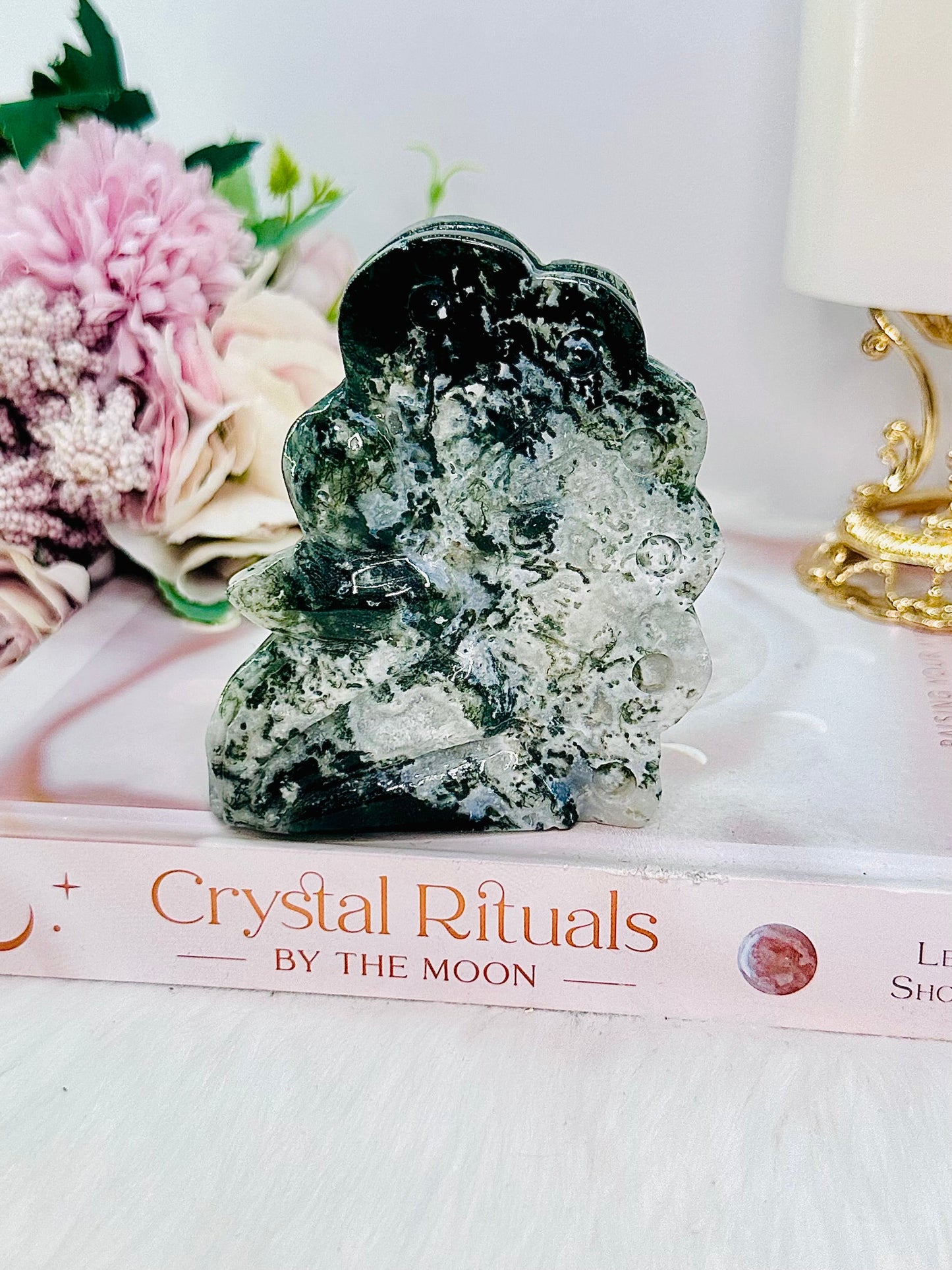 Moss Agate Fairy Carving 10cm