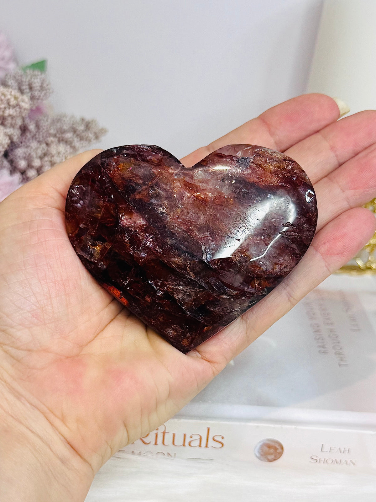 High Grade Fire Quartz Heart On Stand 8cm
