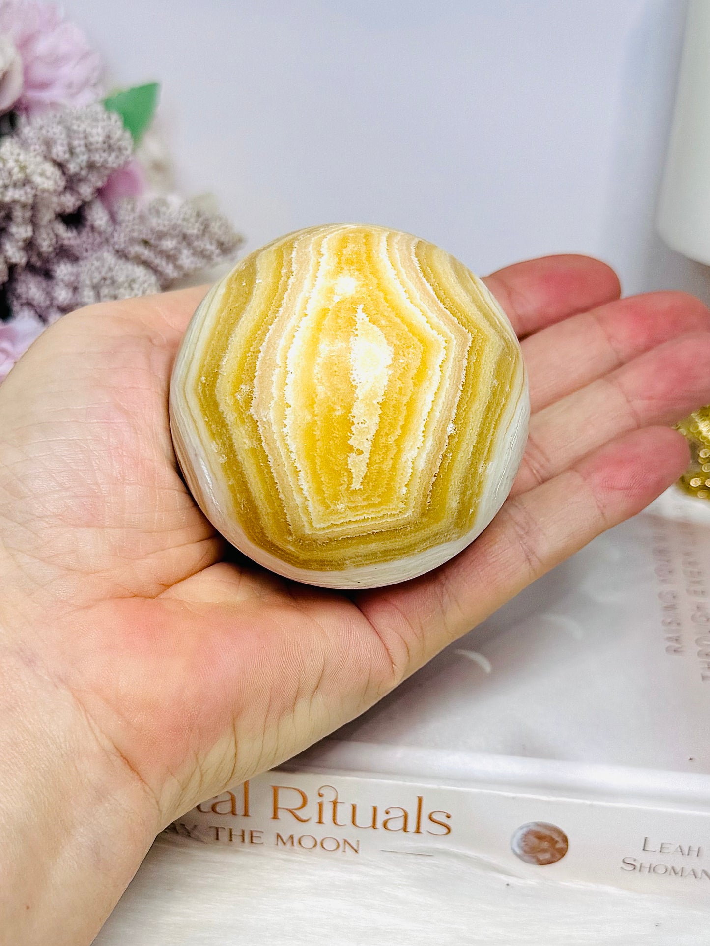 Orange Calcite Sphere on Stand 335g
