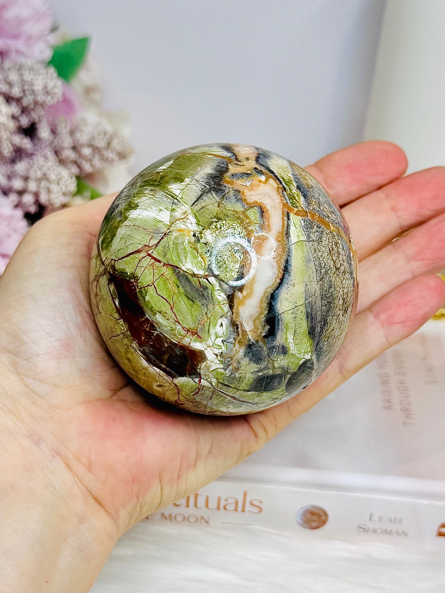 Large Money Agate Sphere on Stand 510g