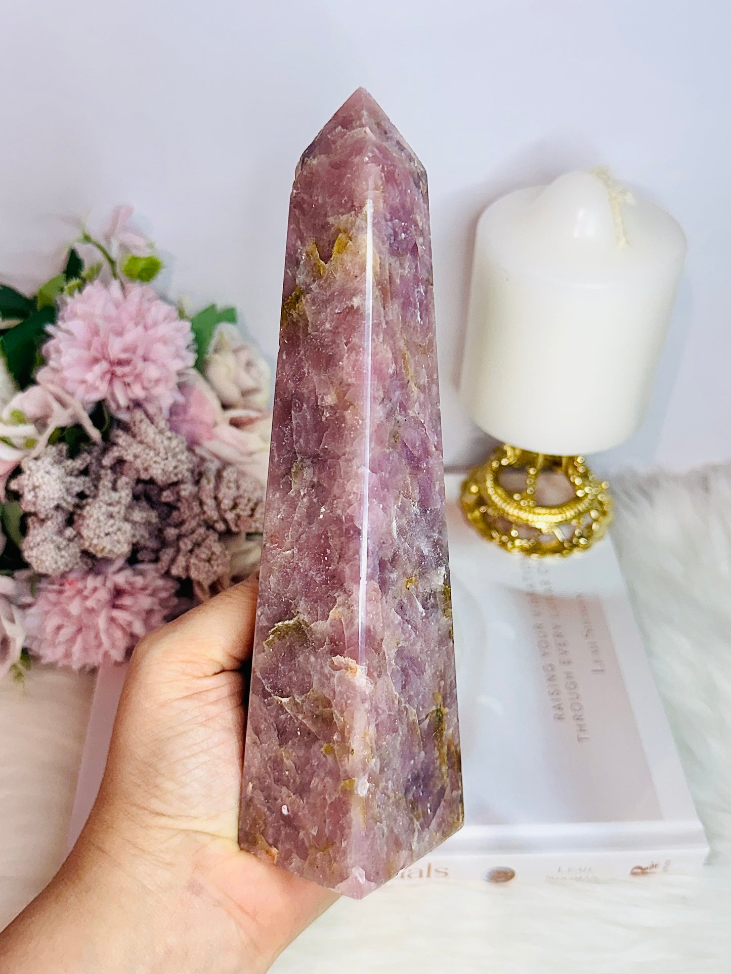 Natural Lepidolite Large 19.5cm Obelisk | Tower From Brazil with Natural Lines