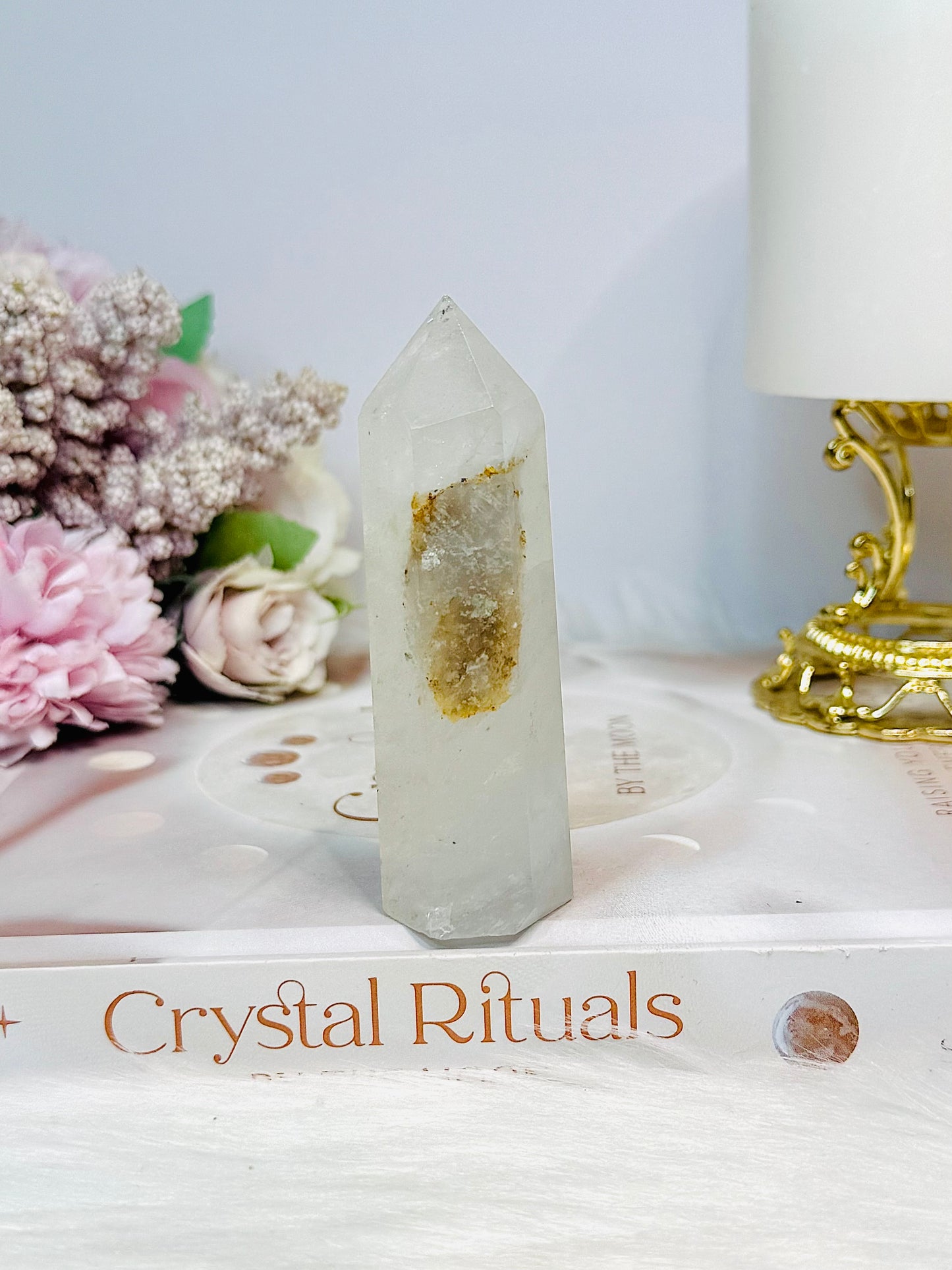 Clear Quartz Tower with Garden Quartz Inclusion 8.5cm