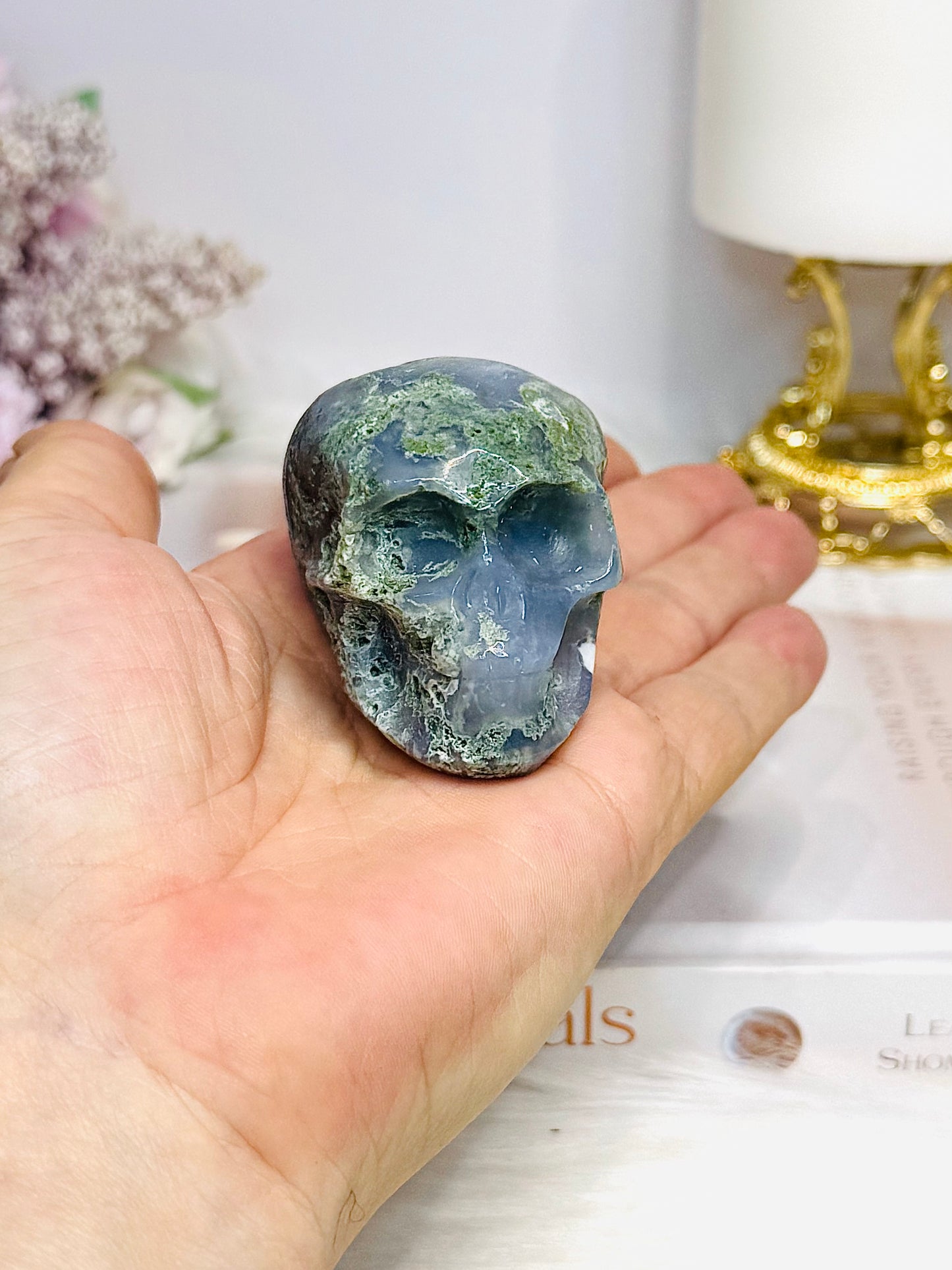Moss Agate Carved Skull 5.5cm