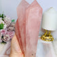 Huge High Grade Rose Quartz Carved Triple Tower on Stand 1.2KG 19cm