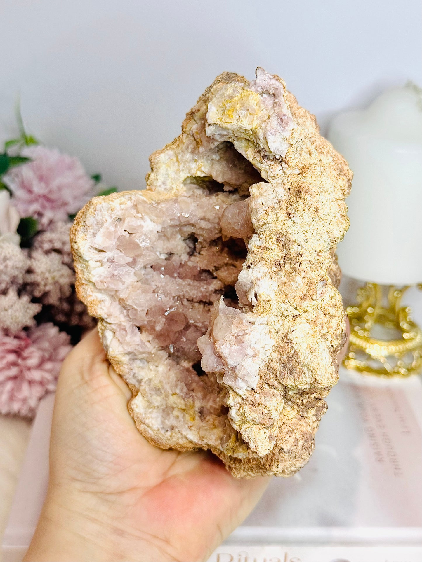 Large Pink Amethyst Druzy Geode On Stand From Brazil 904g