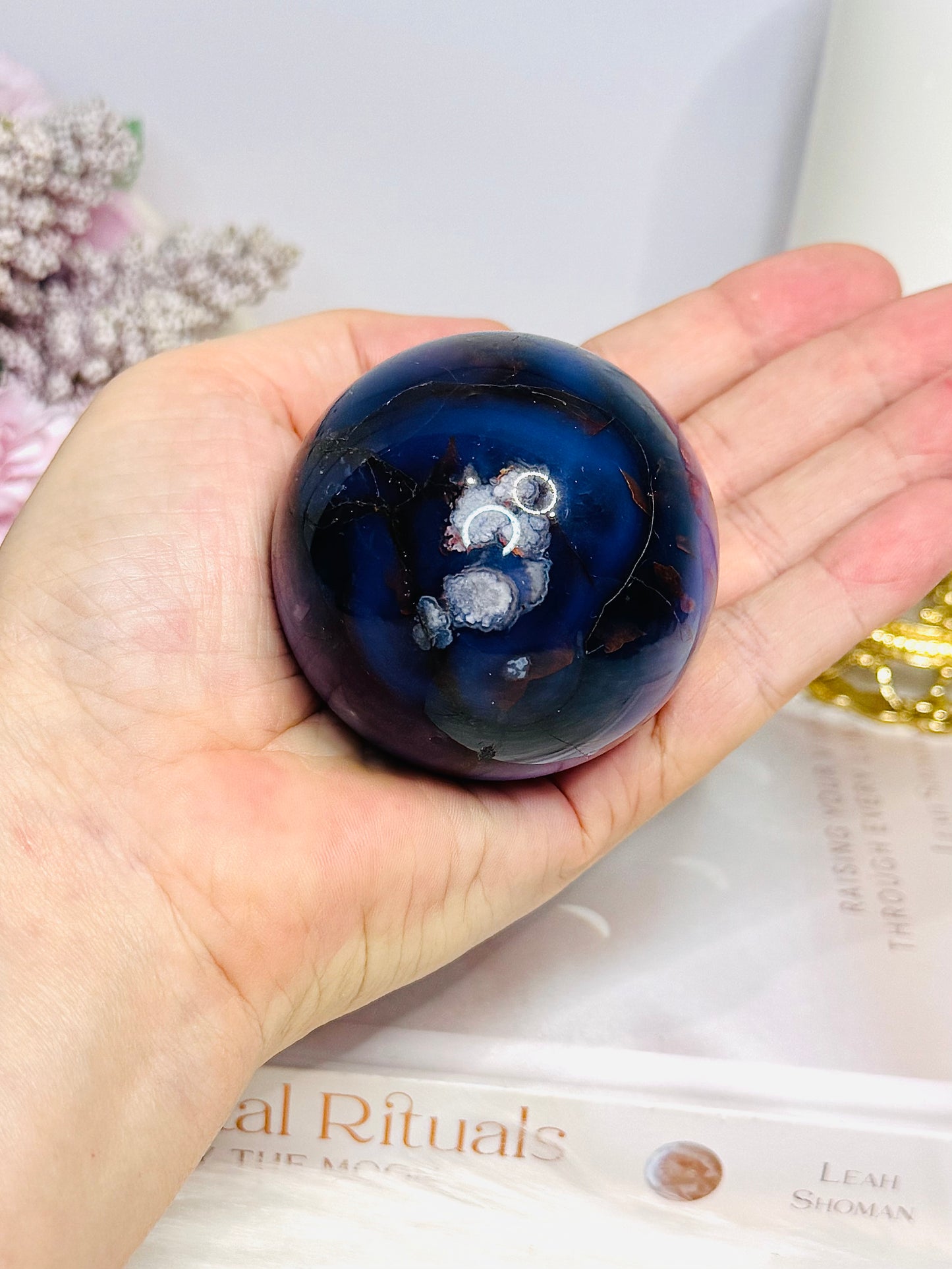 High Grade Blue Agate Sphere on Stand 250g