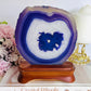 Gorgeous Large 13.5cm Purple Dyed Agate Slice On Timber Stand From Brazil