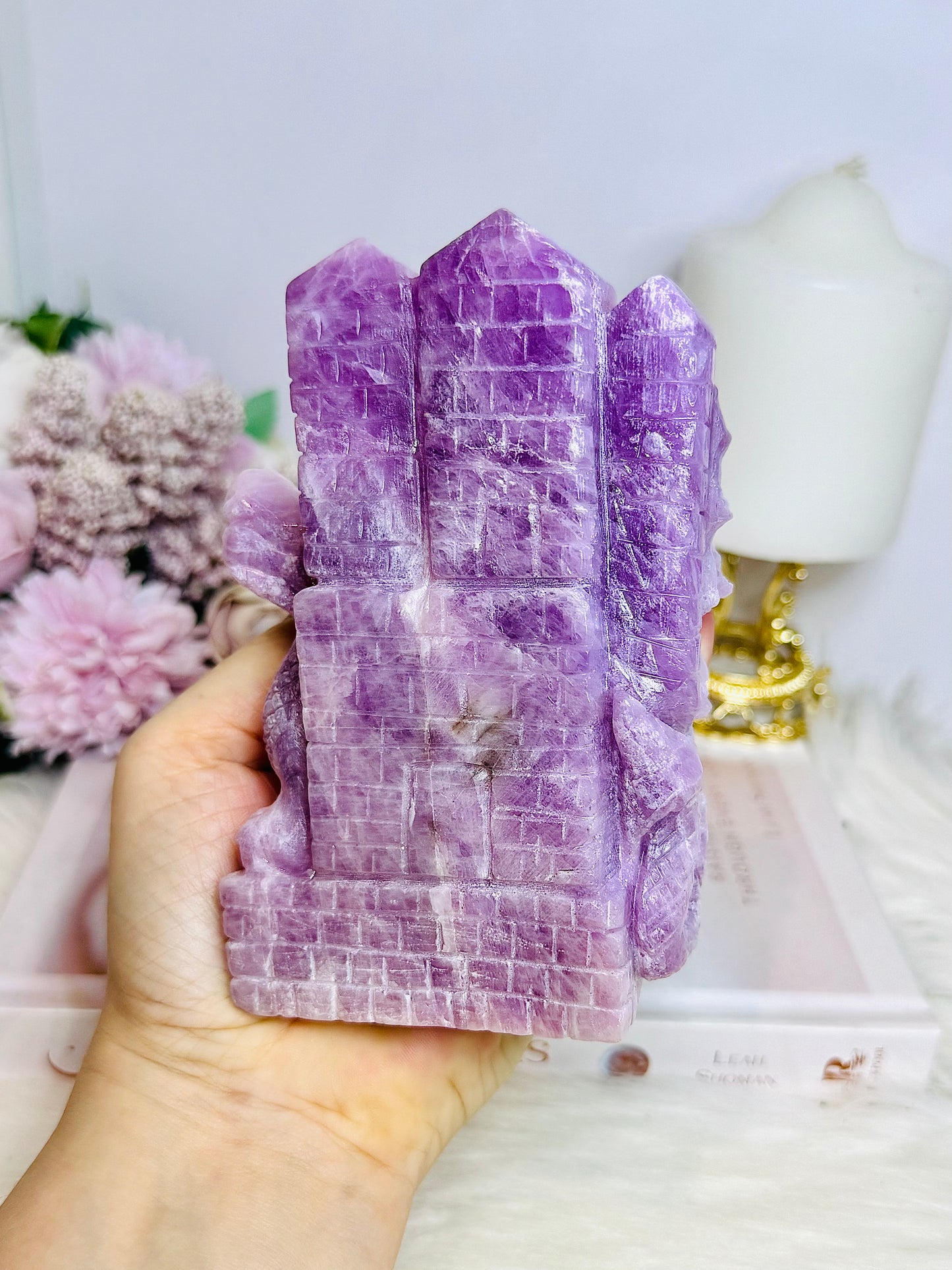 Collectors Piece ~ Large High Grade Kunzite Dragon & Castle 13cm 793g