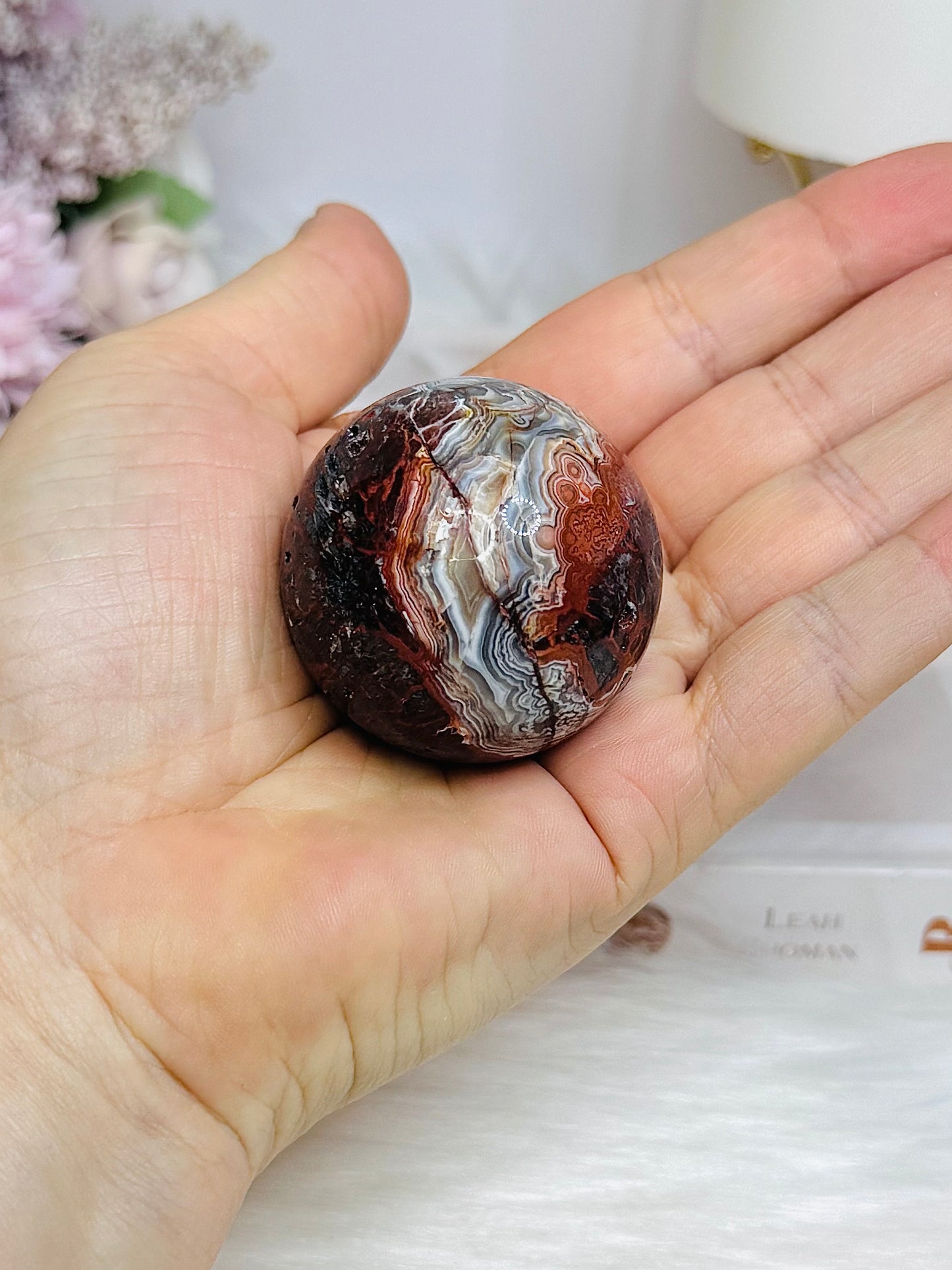 Mexican Lace Agate Sphere on Stand 109g