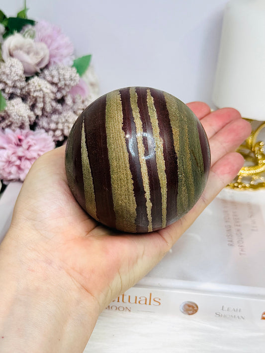 Large Zebra Rock Sphere on Stand 620g