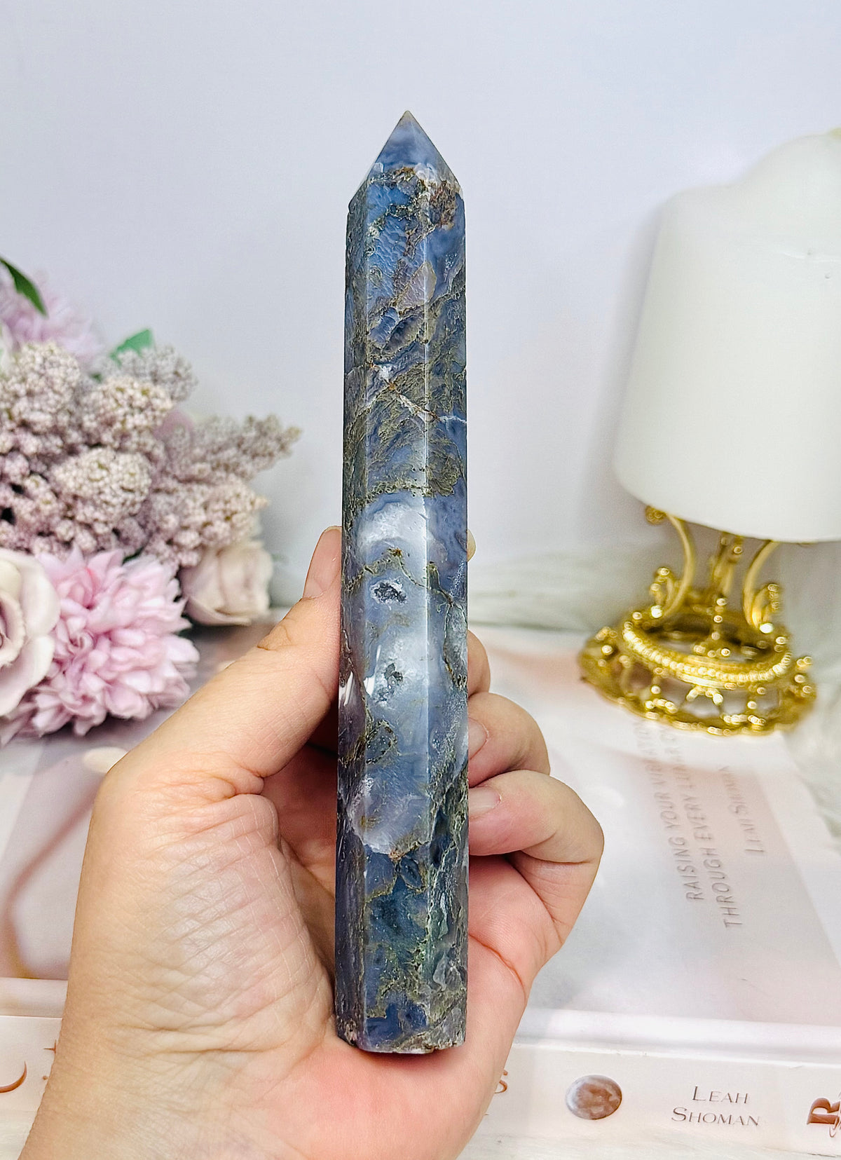 Blue Moss Agate Druzy Tower 16.5cm