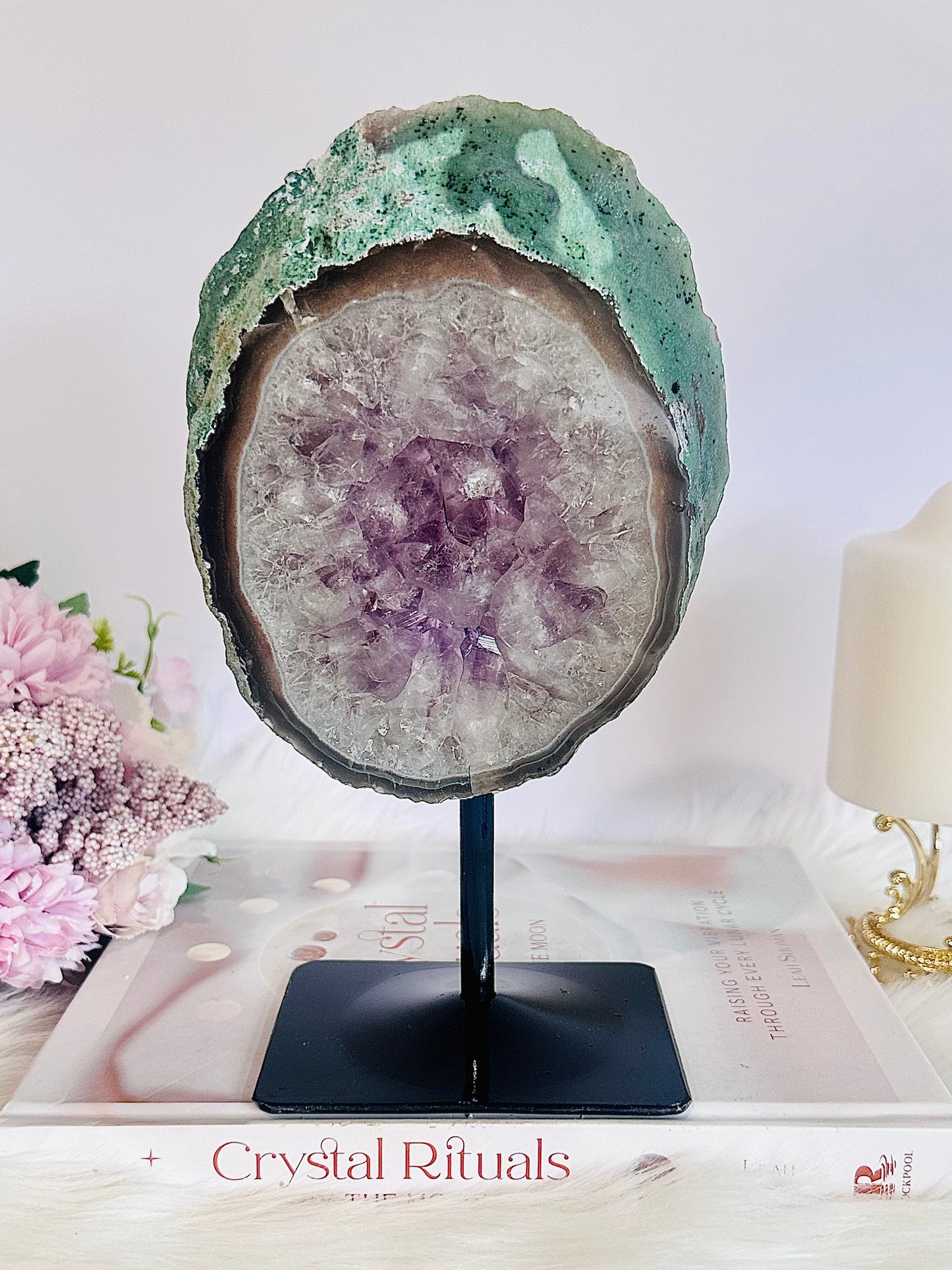 Classy & Fabulous Large 20.5cm 1.13KG Amethyst Agate Slab On Stand From Brazil
