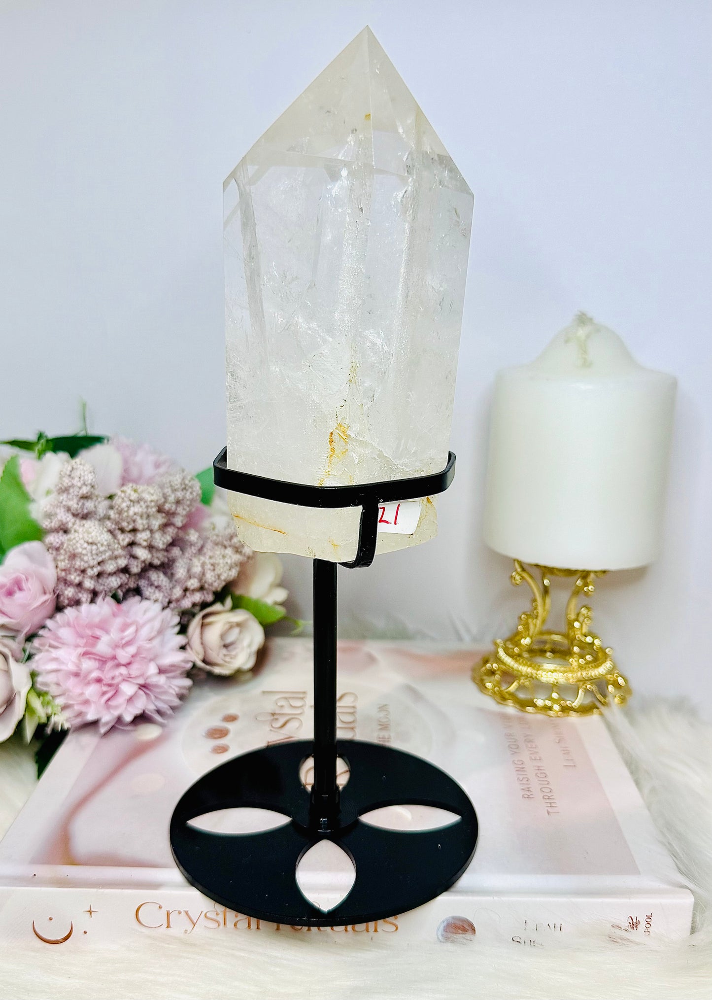Large Clear Quartz Tower on Stand 24cm 952g