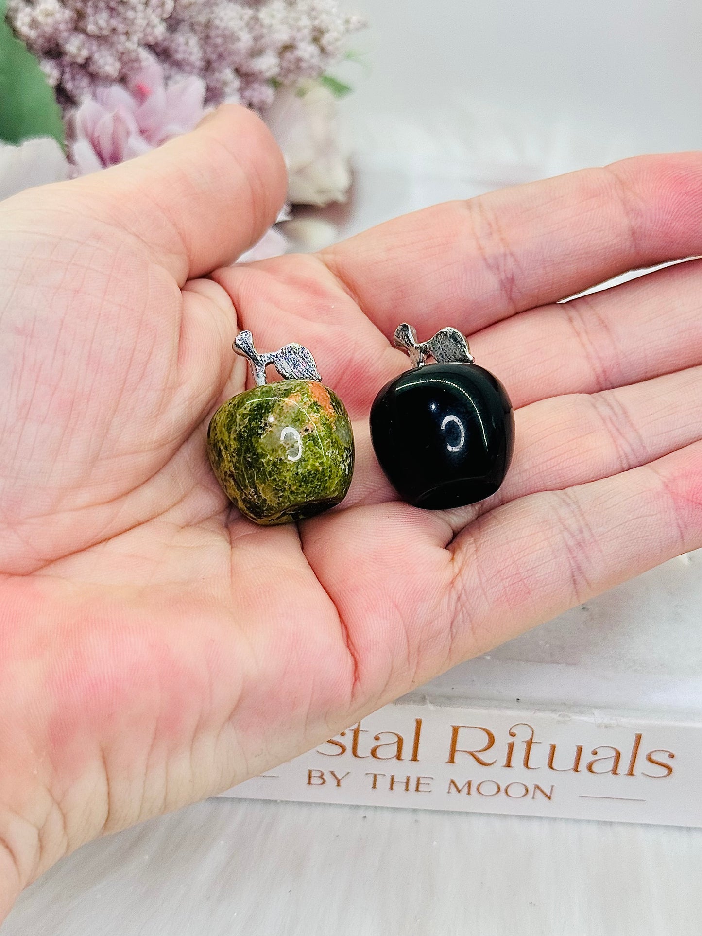 Set of 2 Mini Apples ~ Unakite and Black Obsidian