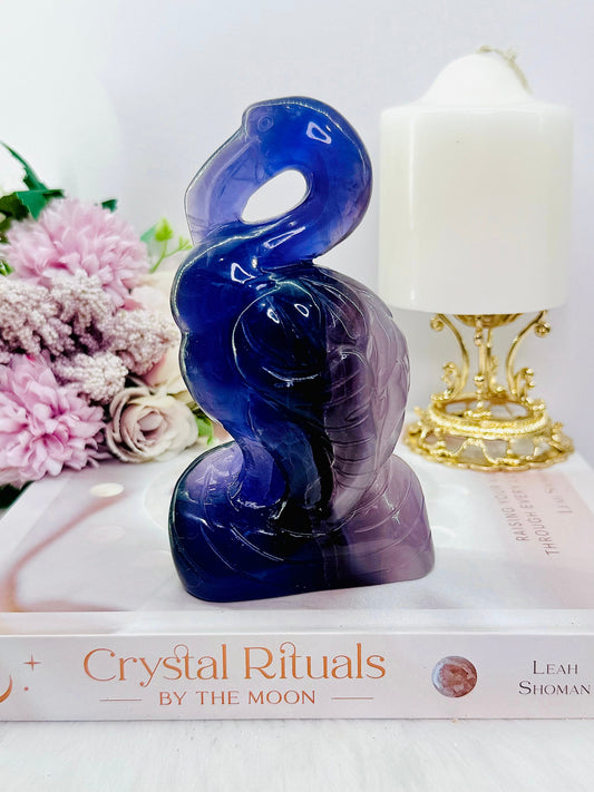 Purple Fluorite Carved Flamingo 510gram 14cm