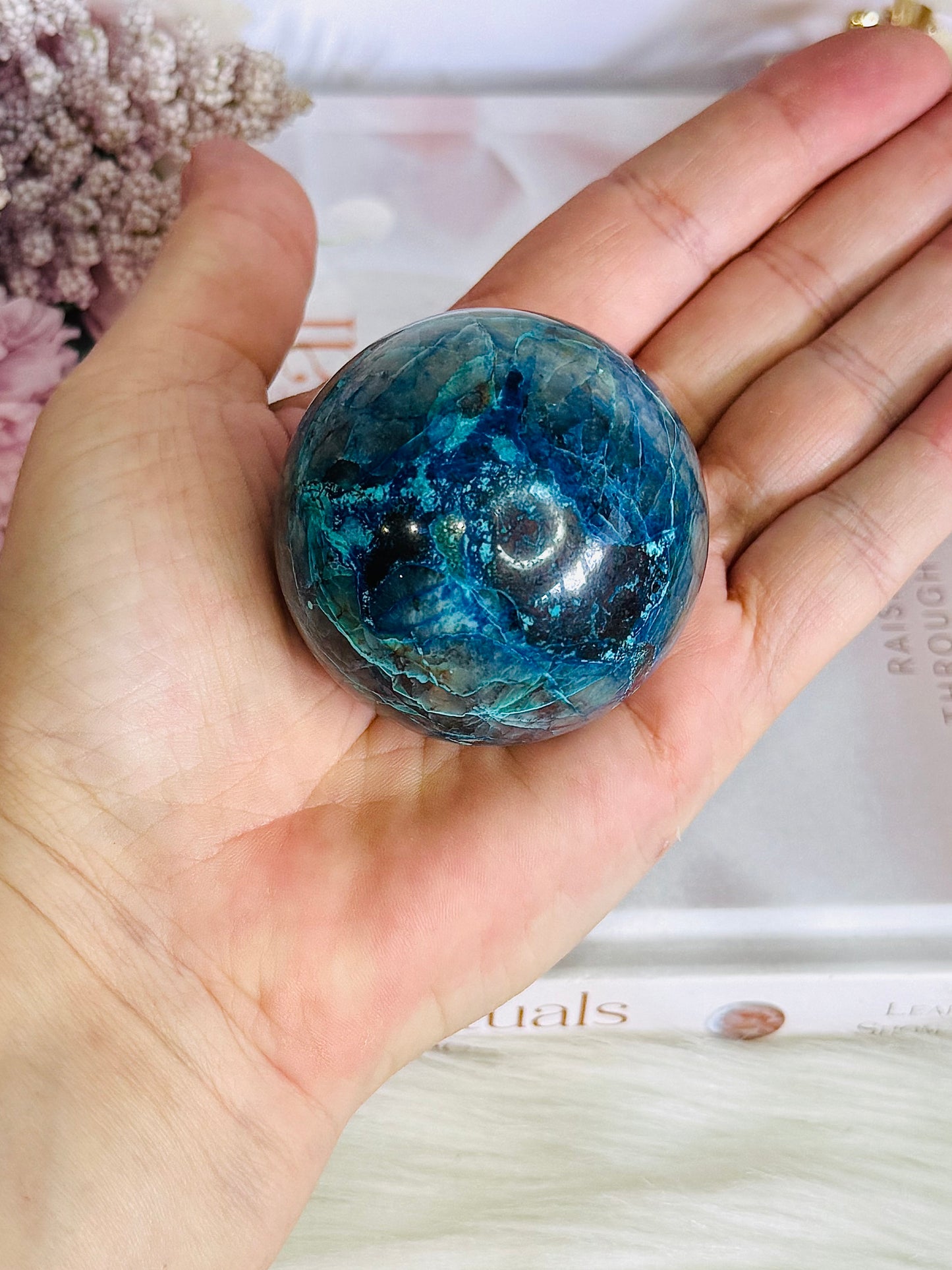 Absolutely Incredible High Grade Chrysocolla Sphere on Stand 198grams