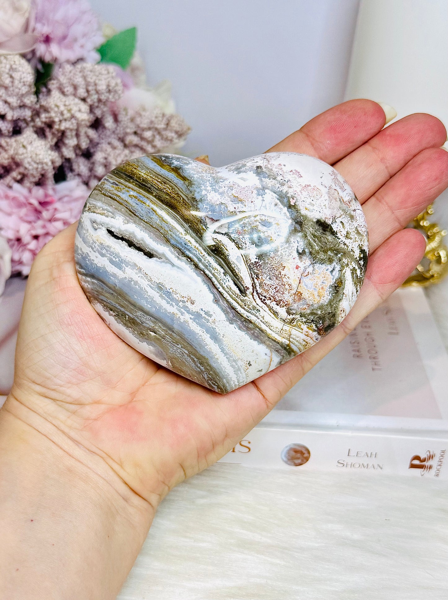 High Grade Druzy Ocean Jasper Carved Puffy Heart 385g