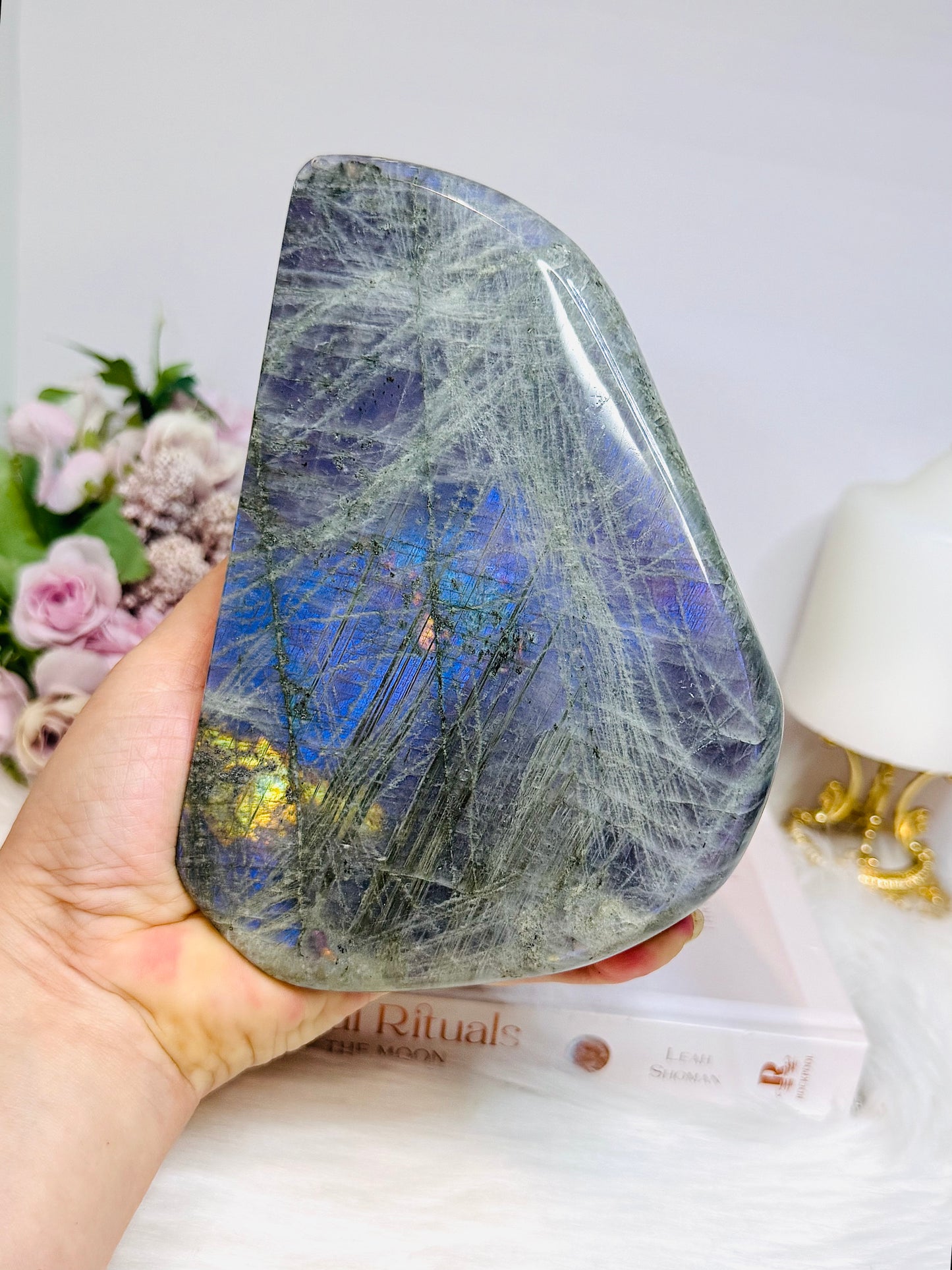 Large Natural Polished Labradorite Freeform 1.29KG 15.5cm (Flash is all purple not blue)