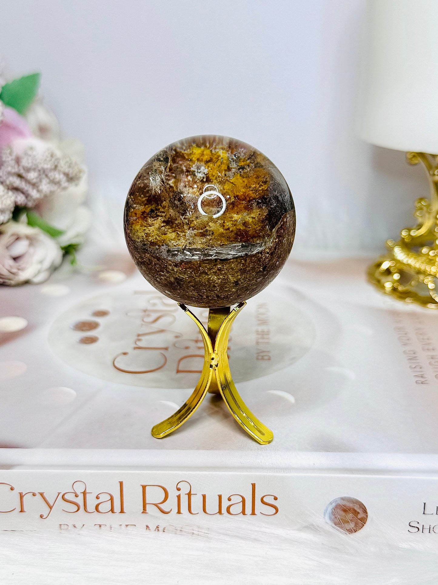 High Grade Garden Phantom Quartz | Lodolite Sphere on Stand 106g