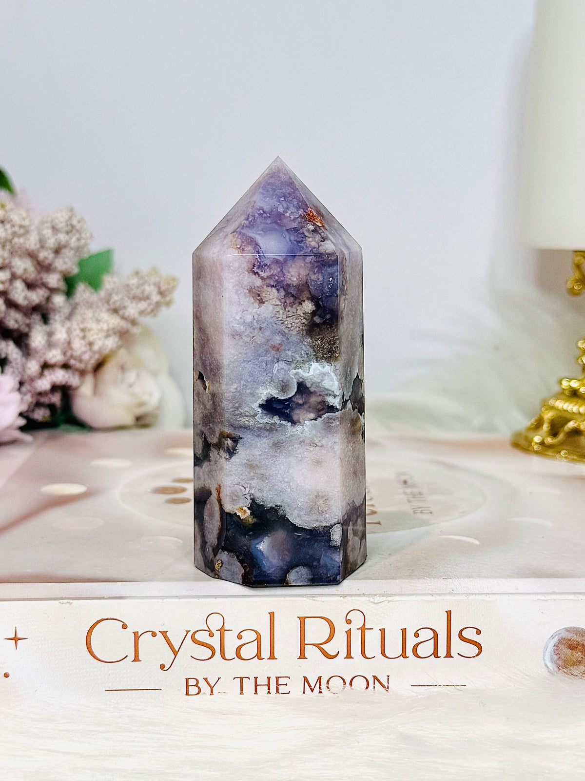 High Grade Chunky Blue Flower Agate Tower 8.5cm