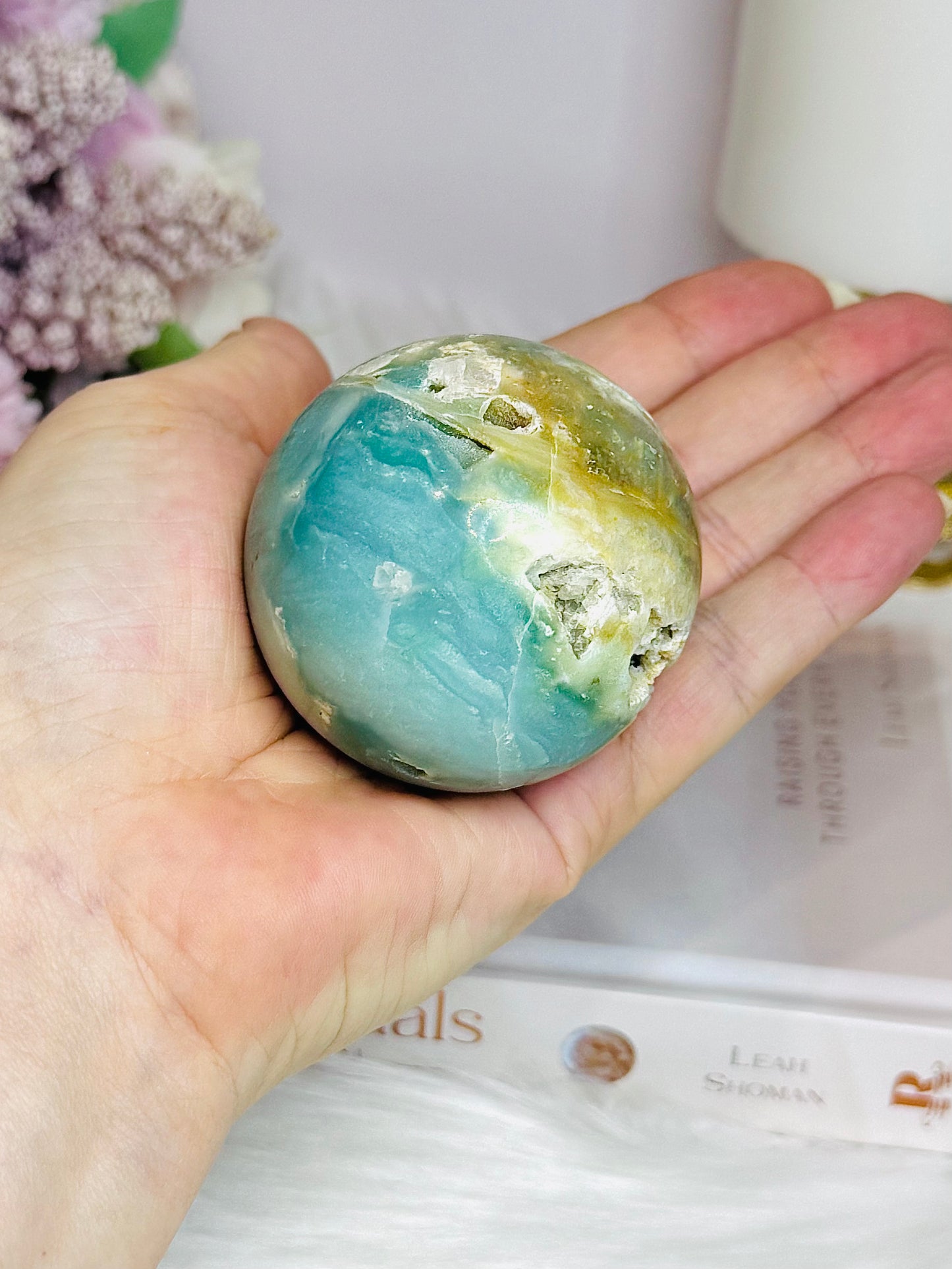 Sky Blue Quartz Druzy Sphere on Stand 224g