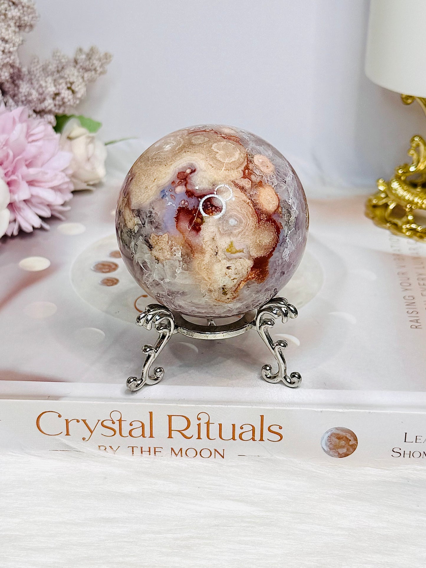 High Grade Pink Amethyst Sugar Druzy Sphere on Stand 281g