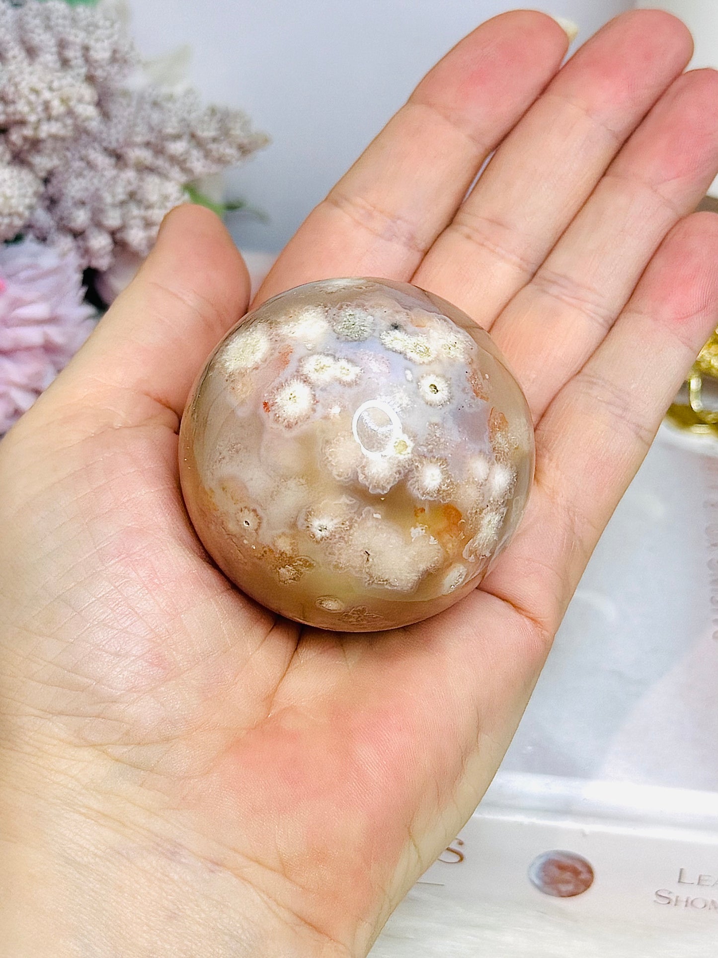 Flower Agate Sphere on Stand 192g