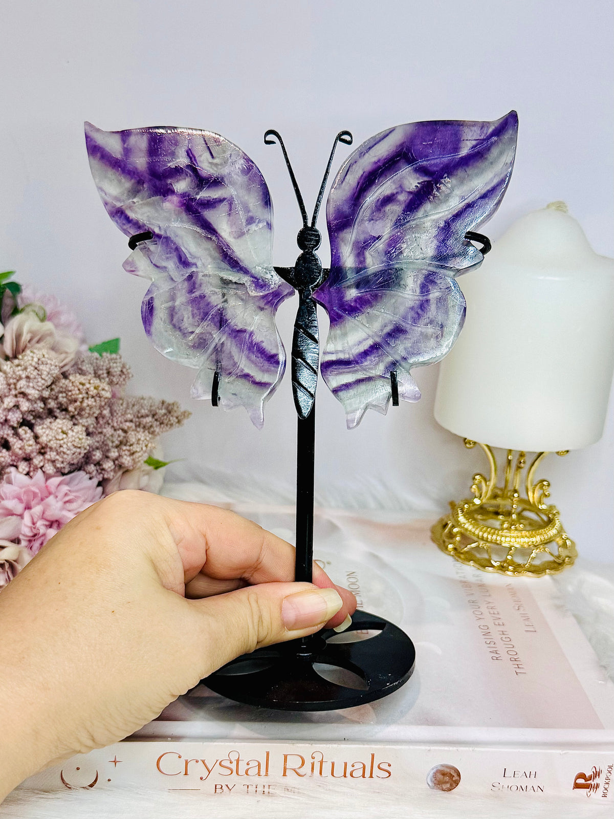 Large Rainbow Fluorite Butterfly Wings On Stand 19cm