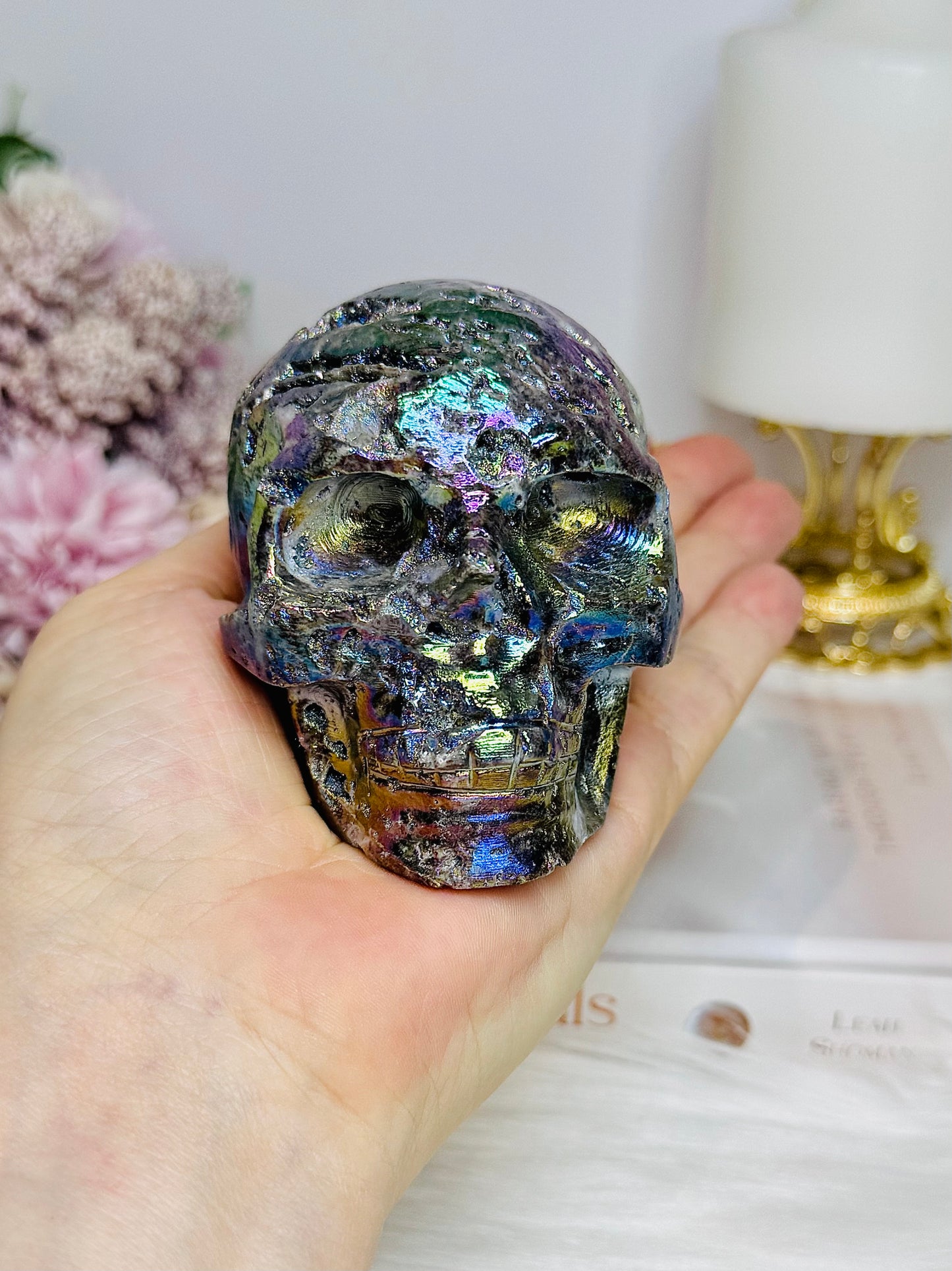 Large Druzy Aura Sphalerite Carved Skull 8cm 425g