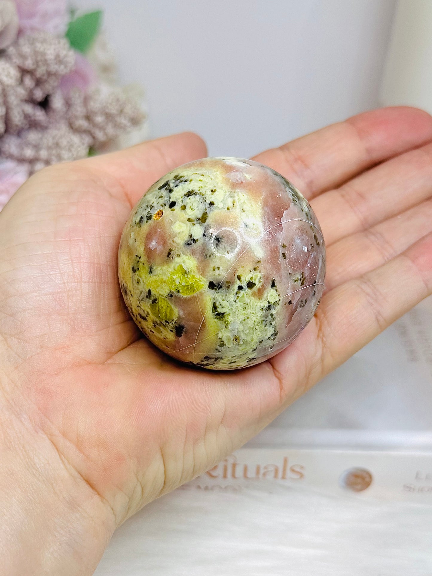 Peach Blossom Tourmaline Sphere On Stand 196g