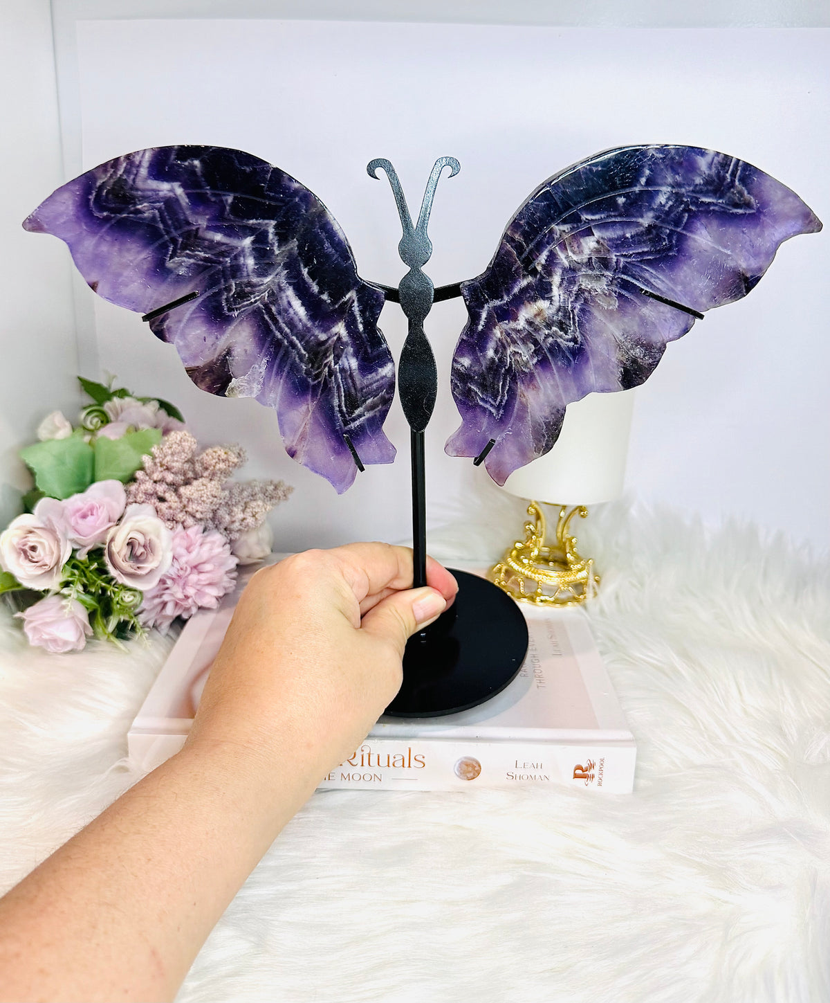 Large Chevron Amethyst Butterfly Wings On Stand 22cm x 28cm