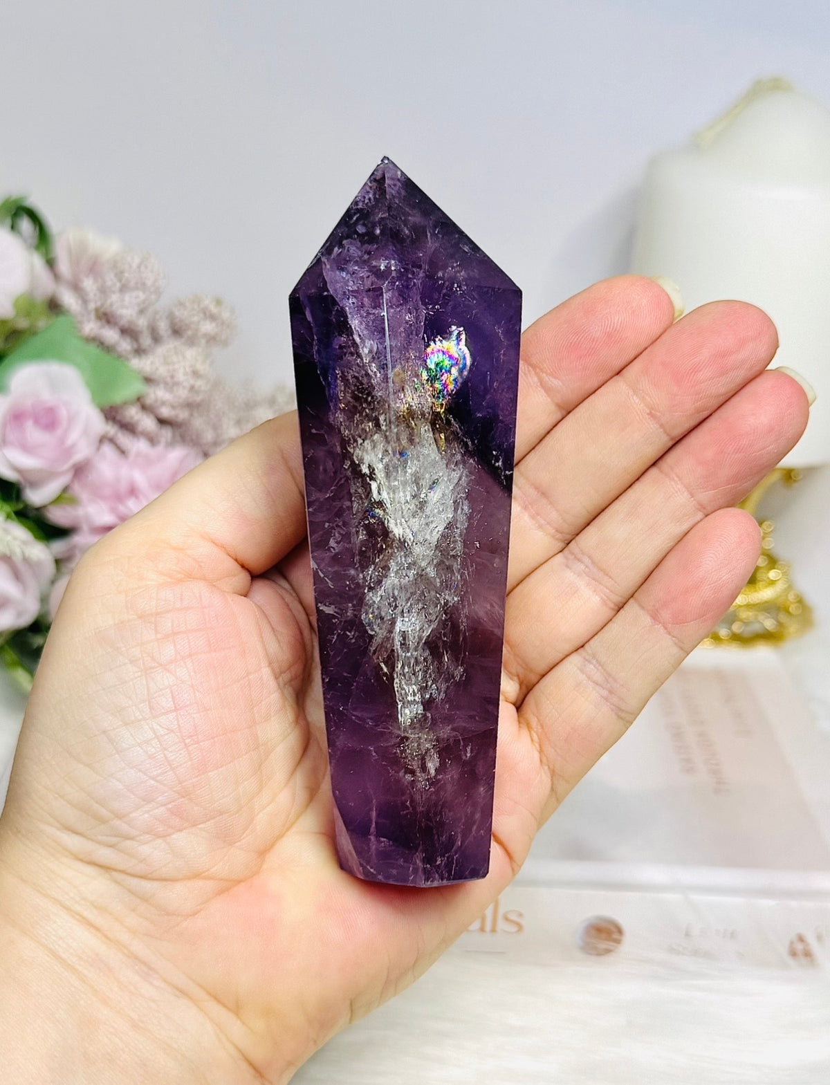 Phantom Amethyst Wand | Tower 11.5cm With Rainbows