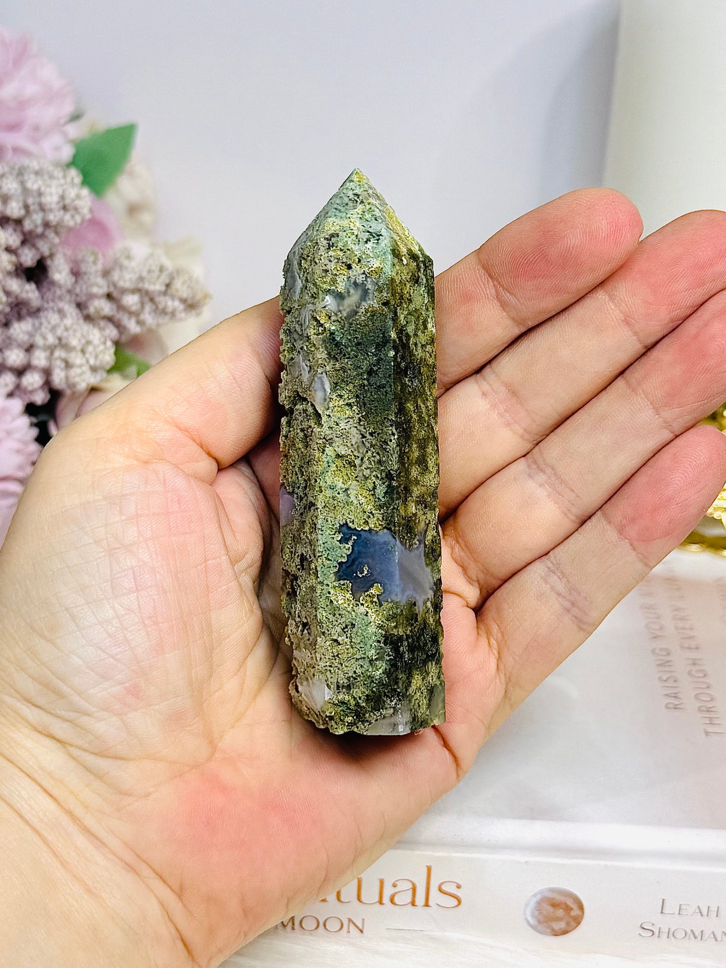 Moss Agate Tower 9cm