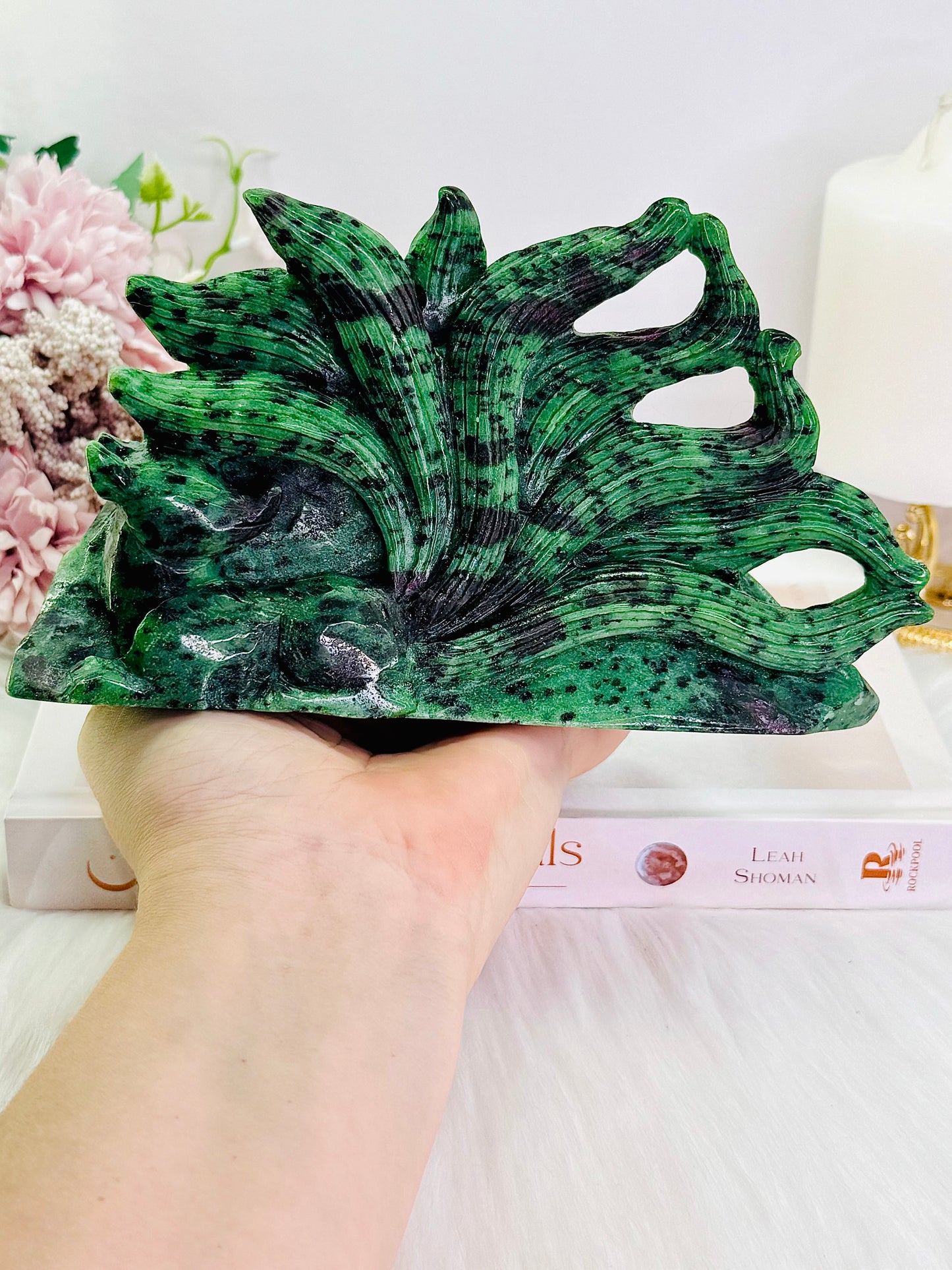 Absolutely Spectacular Large 1.14KG Gorgeous Ruby In Zoisite Carved Nine Tail Fox (UV Light Reactive)