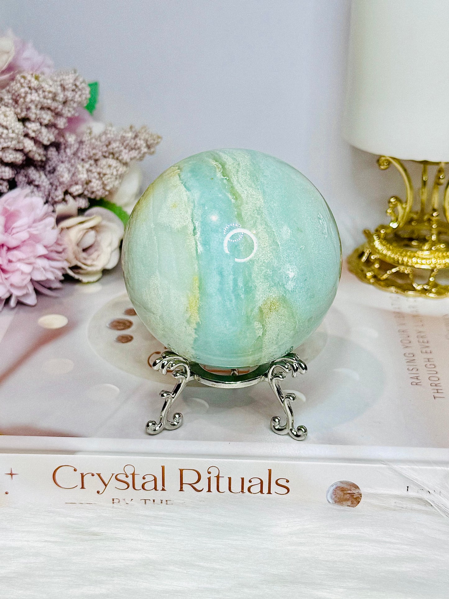 Blue Caribbean Calcite Sphere on Stand 486g