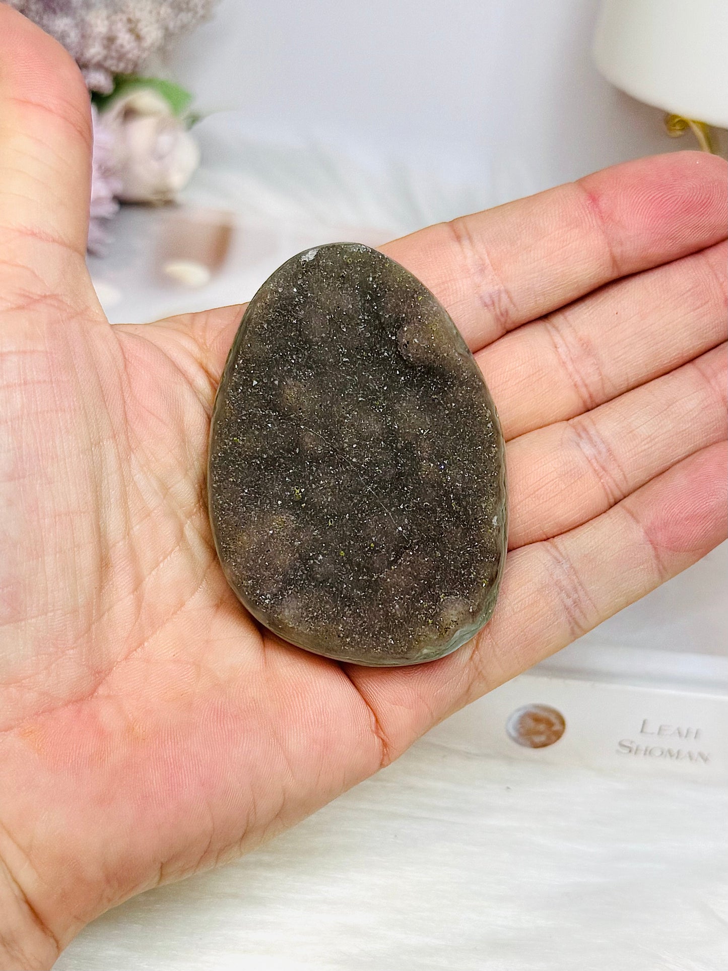 Amethyst Cluster Palm Stone (stand is display only)