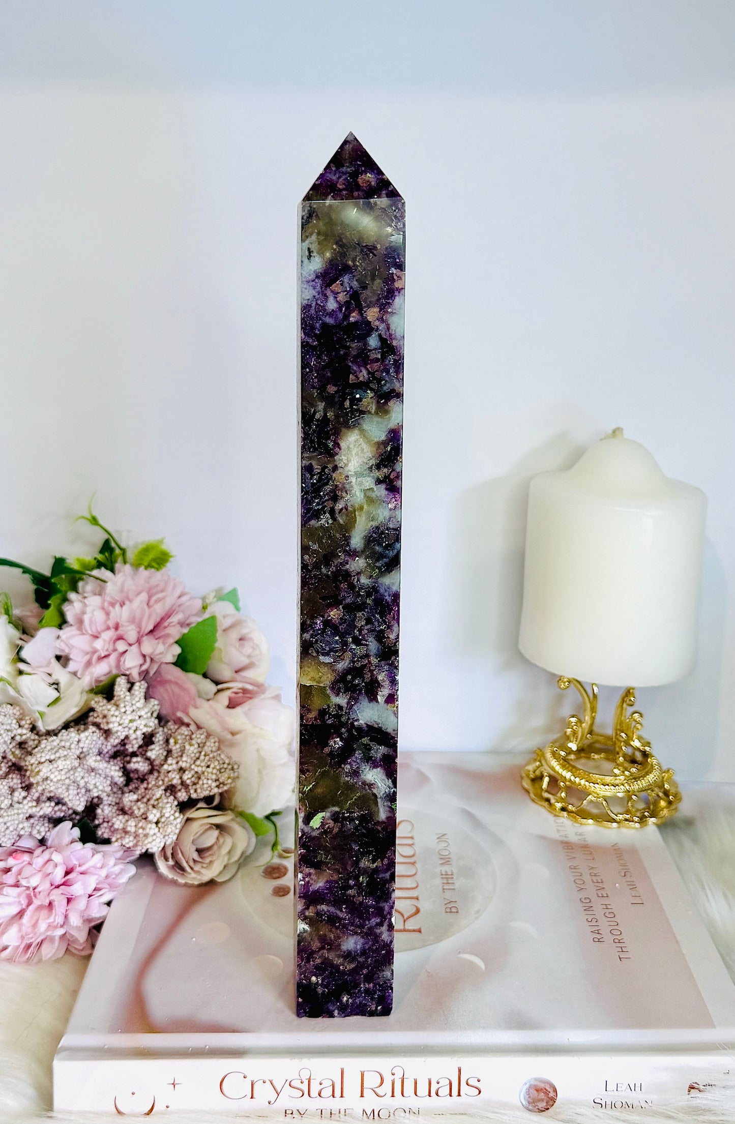 Magical Tall 27.5cm Purple Mica with Smokey Quartz | Lepidolite Tower Absolutely Stunning